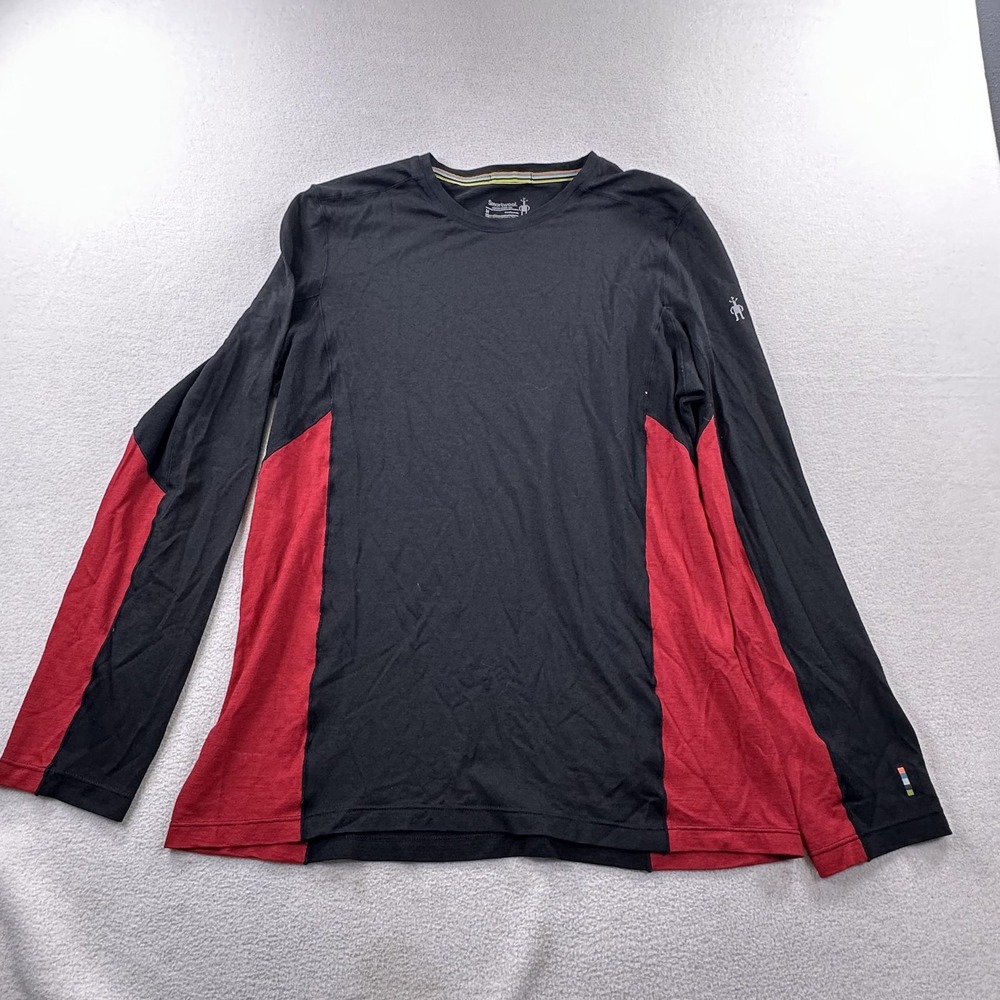 Smartwool Shirt Mens Medium Black Red Merino Sport 150 Long Sleeve Performance